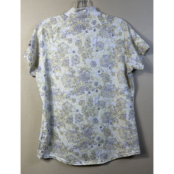 Bette & Court Celeste Print Women's Golf Polo SPF 50 M Zip Mock Neck Sleeve Logo - Picture 2 of 9